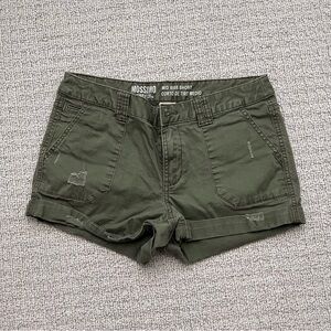 MOSSIMO Mid-Rise Distressed Shorts in army green